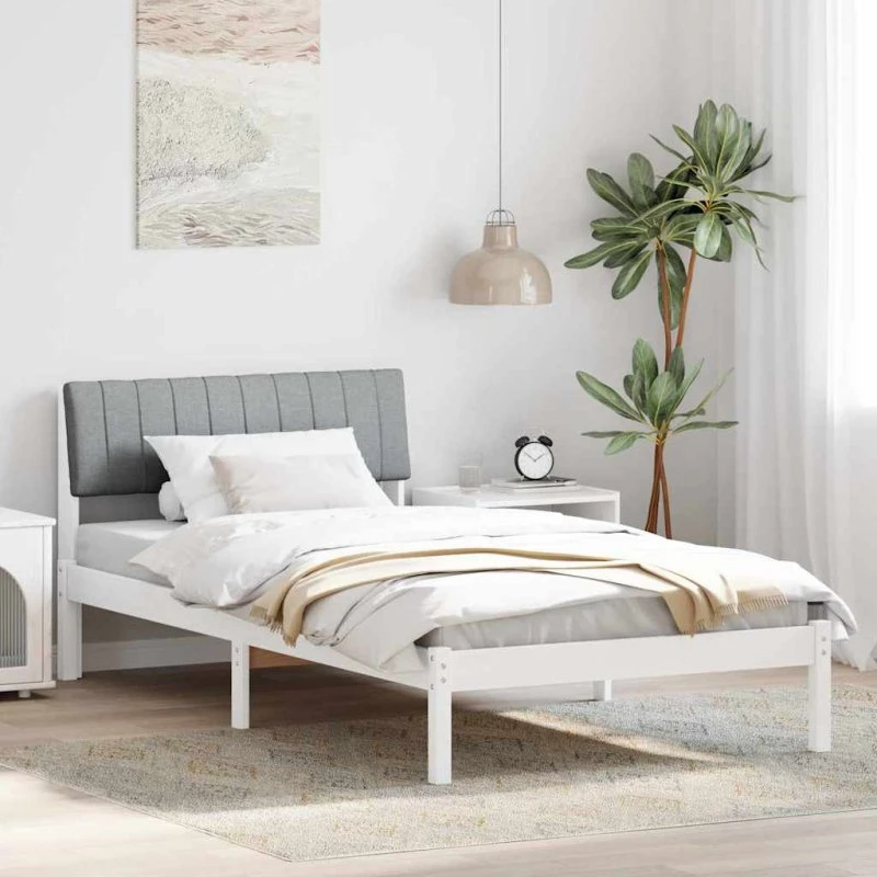 Sengestel i massivt fyr 100x200 cm – hvid/lys grå