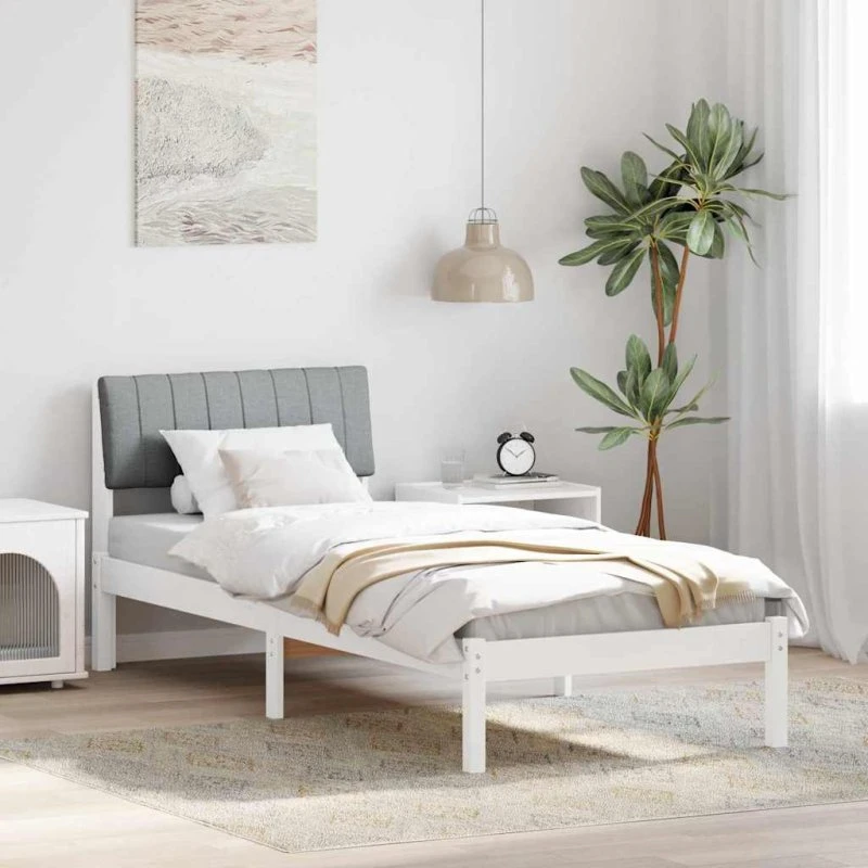 Sengestel i massivt fyrretræ 80x200 cm - Hvid/lys grå