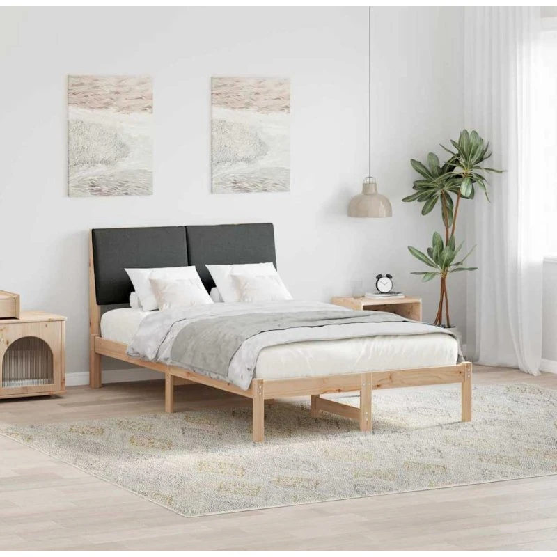 Sengestel i massivt fyrretræ 135x190 cm - brun/mørkegrå