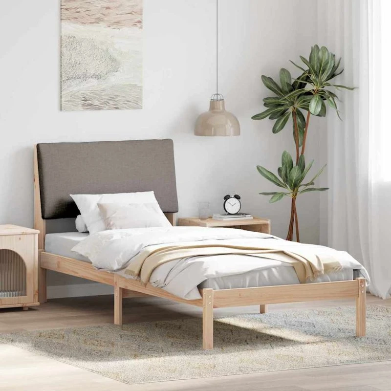 Sengestel i massivt fyrretræ 90x190 cm – brun/taupe