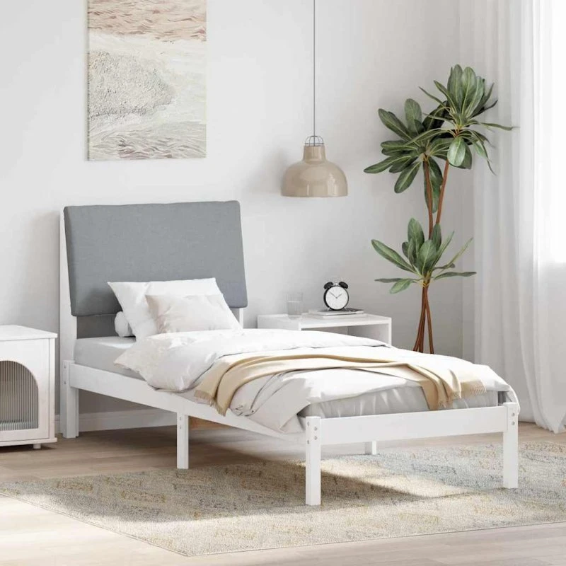 Sengestel i massivt fyrretræ 75x190 cm – hvid/lys grå