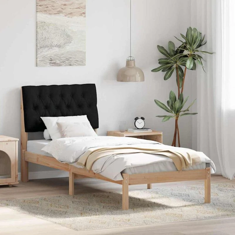 Sengestel 80x200 cm med polstret hovedgavl – brun/lysegrå