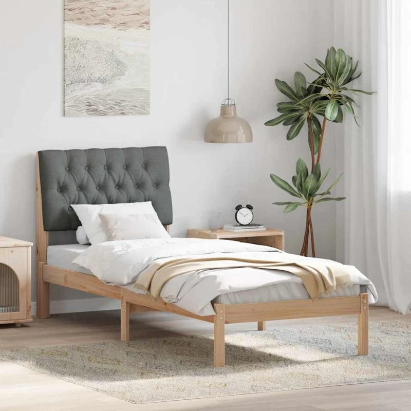 Sengestel med polstret hovedgavl 75x190 cm - brun/grå