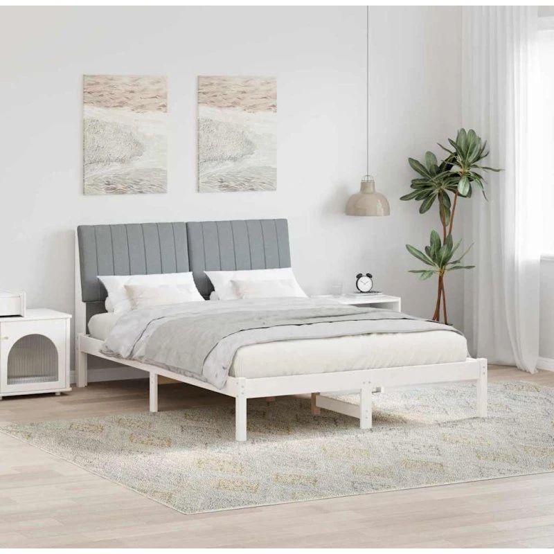 Sengestel 140x200 Lysegrå i massivt fyrretræ