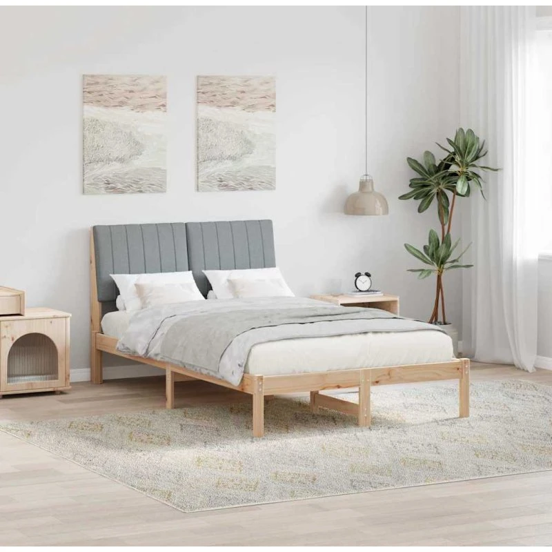 Sengestel 120x190 cm i massiv fyrretræ med polstret hovedgærde