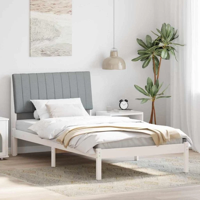 Sengestel 100x200 cm hvid med polstret hovedgærde