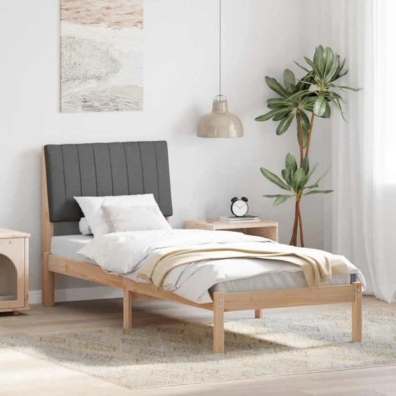 Sengestel 80x200 cm i massivt fyrretræ med polstret hovedgærde