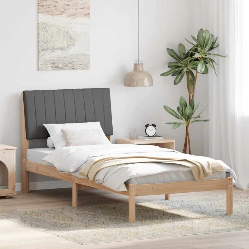Sengestel med polstret hovedgærde, brun 90x190 cm