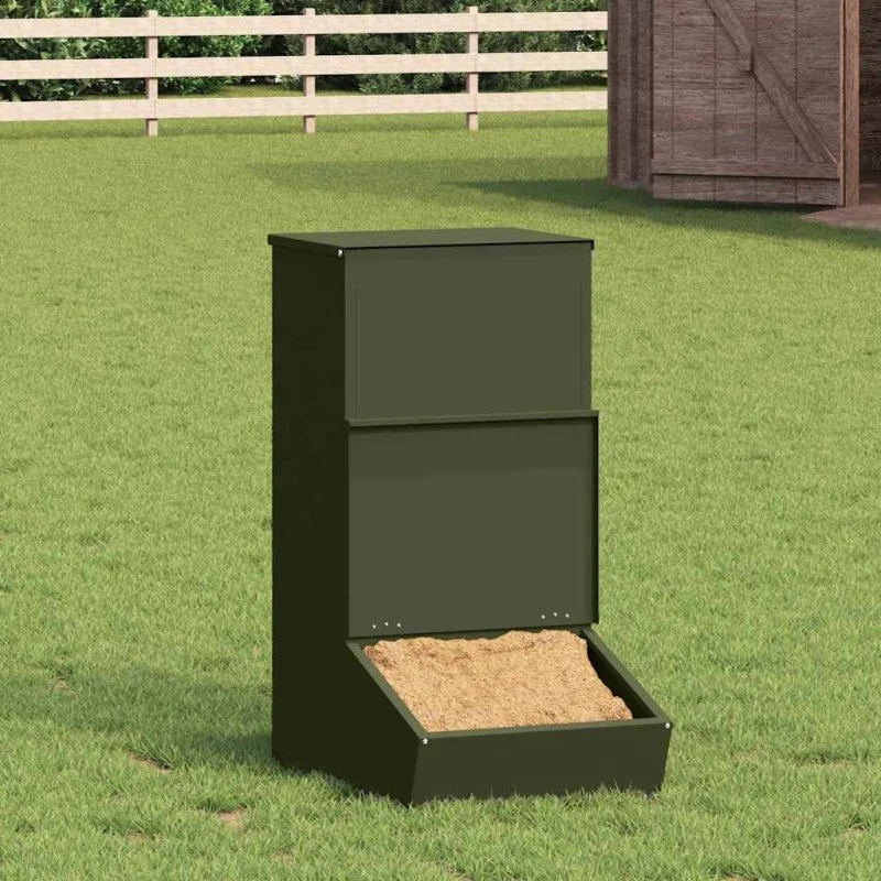 Svinefeeder olivengrøn i koldvalset stål 55x38x76 cm