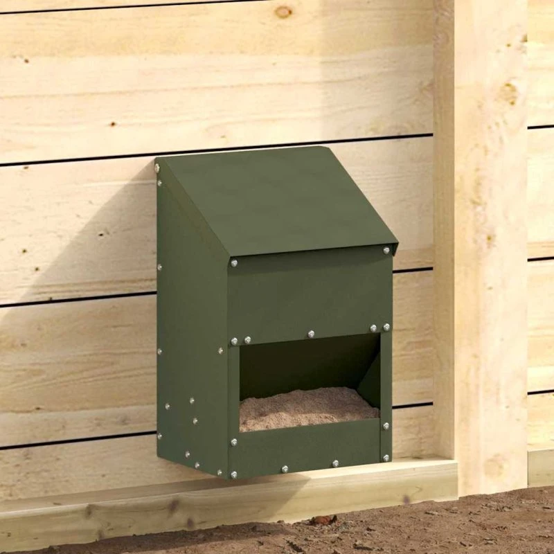 Hønsefodrer olivengrøn 21x16x33 cm – koldvalset stål