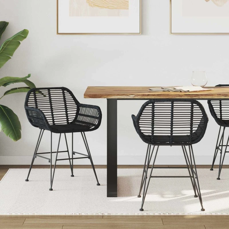 Spisestol 2 stk sort rattan 55x50x74 cm - jernramme