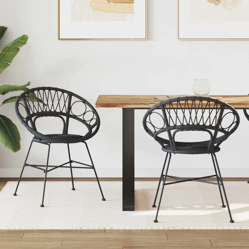 Spisestuestol i rattan og jern, sort – 2 stk