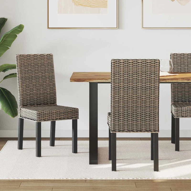 Spisestuestole 2 stk sort rattan med mahogni 45x54x93 cm
