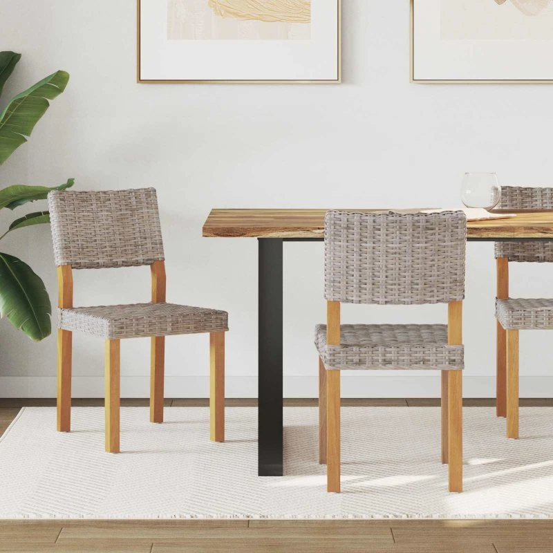 2x Kubu Rattan Spisestuestole Grå med Mahogni 84 cm