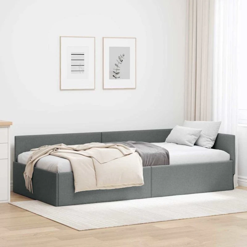 Hjørnesengramme mørkegrå 90x190 cm stof & træ