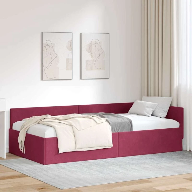 Hjørnesengramme fløjl vinrød 80x200 cm med sengegavl