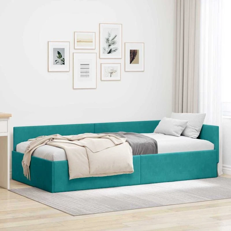 Hjørnesengramme Turkis Velour 100x200 cm