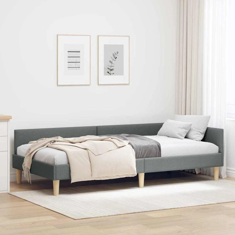 Hjørnesengramme L-form Mørkegrå 90x200 cm Stof
