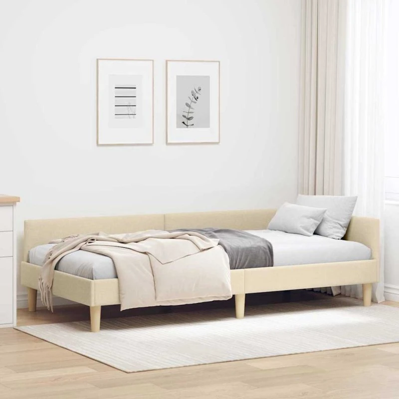 Hjørnesengramme creme 100x200 cm stof (L-form)