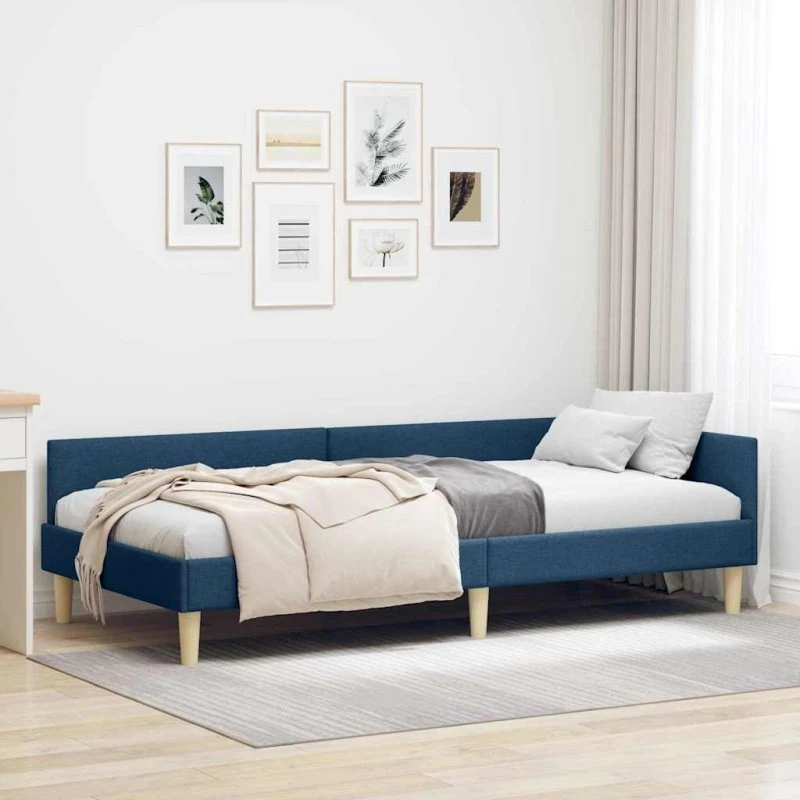 Hjørnesengramme L-formet Blå 100x200 cm - Stof