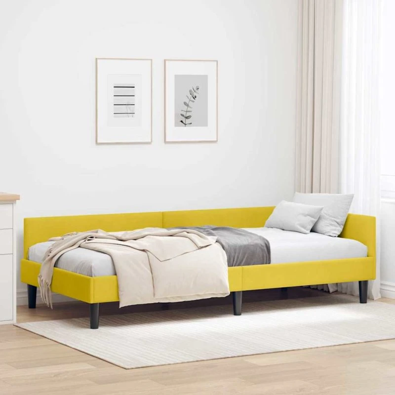Hjørnesengramme L-form 80x200 Gul i velour