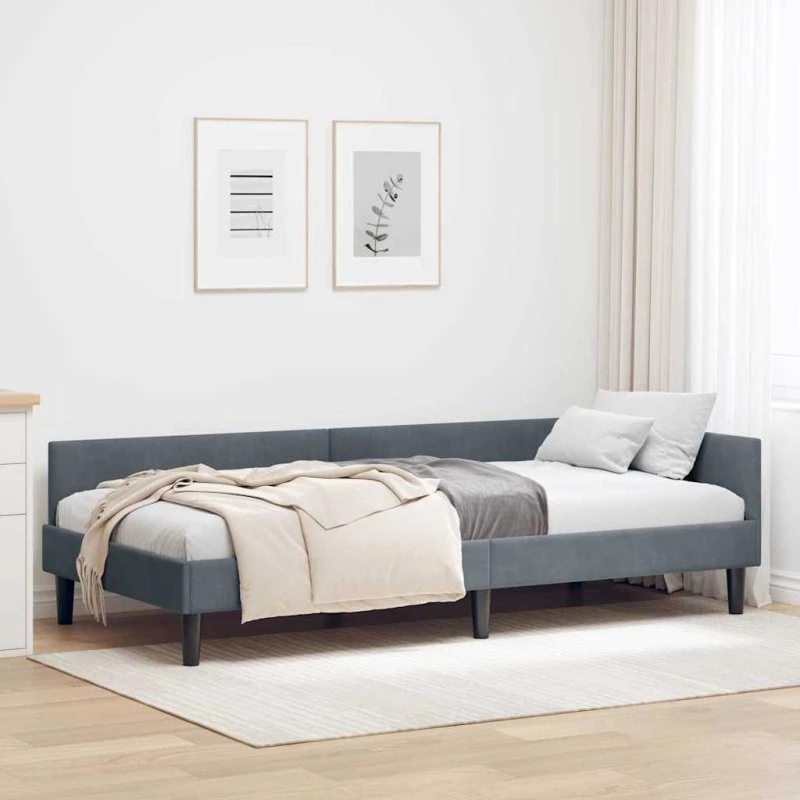 Hjørnesengramme 100x200 cm mørkegrå velour