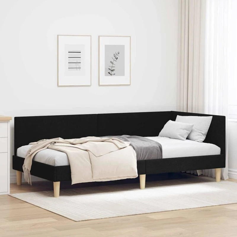 Sort hjørnesengramme 80x200 cm i stof