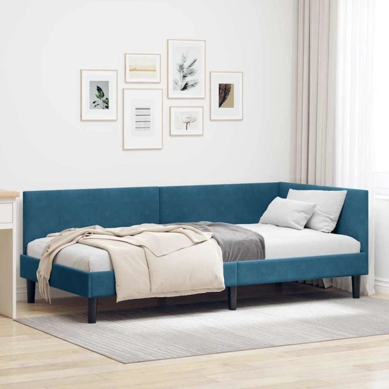 Hjørnesengramme 100x200 Blå Velour