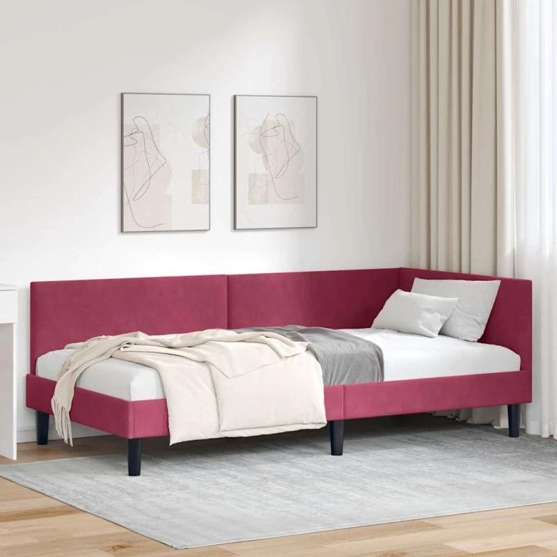 Hjørnesengramme 100x200 cm – Vinrød velour