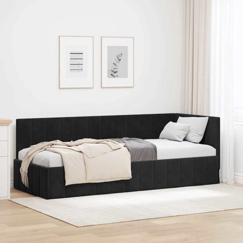 Hjørnesengramme med hovedgærde 80x200 cm, sort fløjl