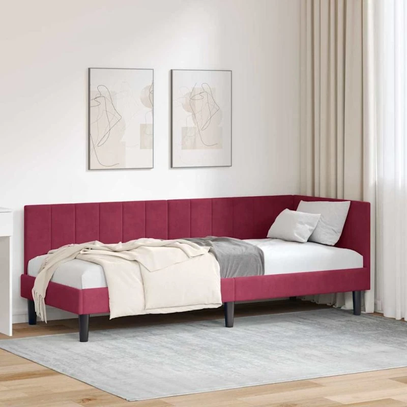 Hjørnesengramme med hovedgærde Vinrød Fløjl 80x200 cm
