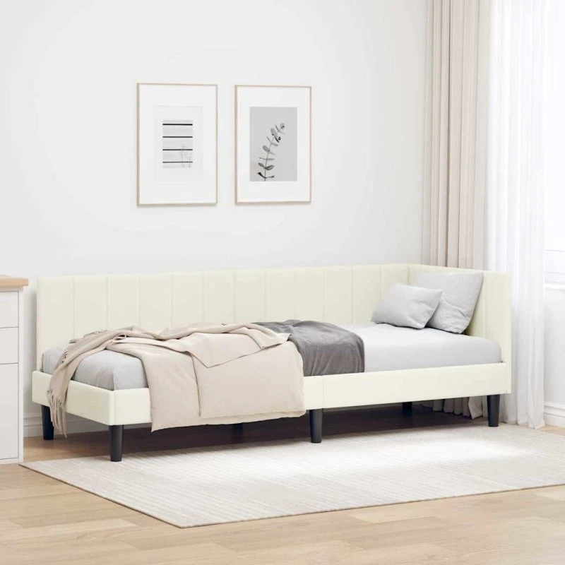 Hjørnesengramme med hovedgærde i creme fløjl 80x200 cm