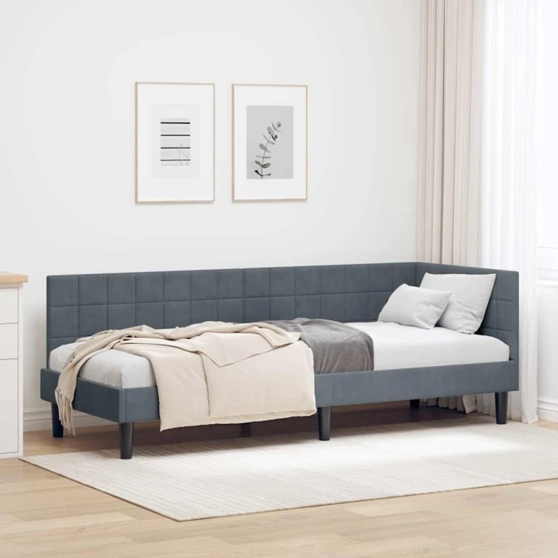 Hjørnesengramme i fløjl mørkegrå 80x200 cm