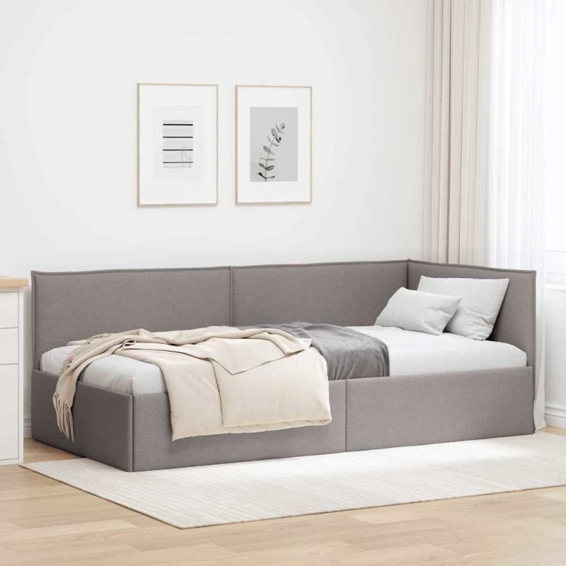 Hjørnesengramme i stof 80 x 200 cm, gråbrun med hovedgærde