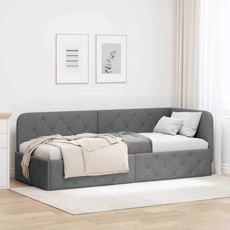 Hjørnesengramme i stof Mørkegrå 80x200 cm