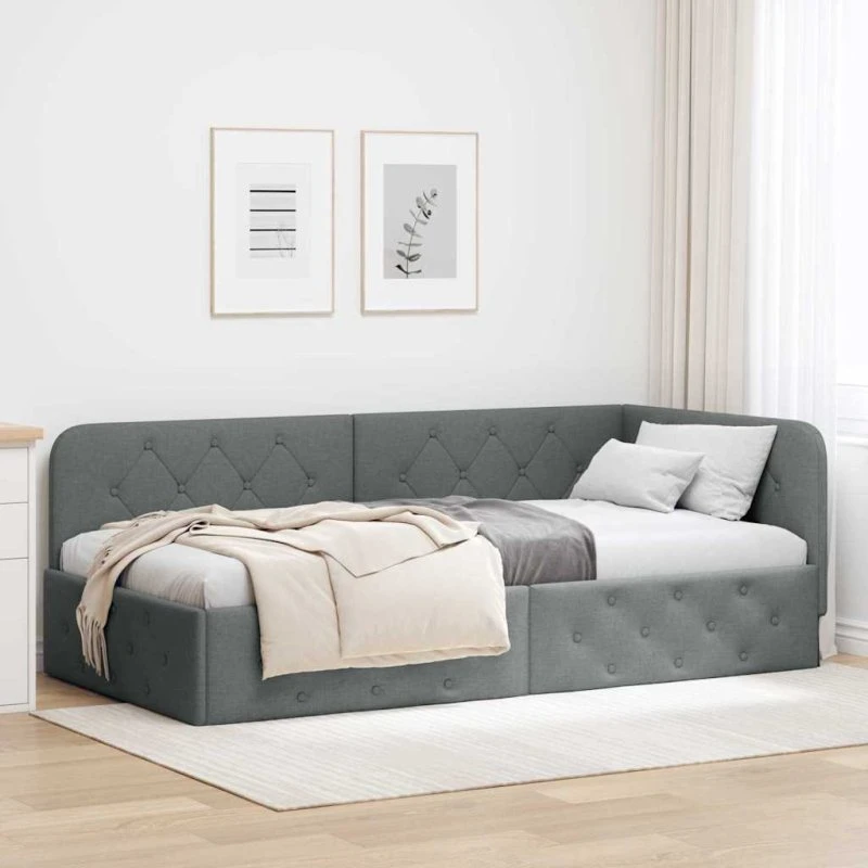 Hjørnesengramme stof mørkegrå 100x200 cm