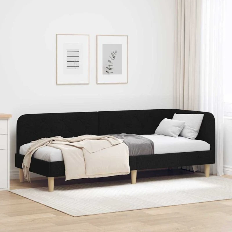 Hjørnesengramme L-formet 80 x 200 cm - Sort stof