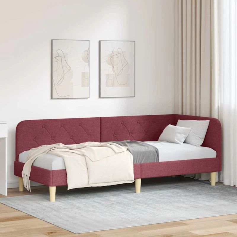 Hjørnesengramme L-formet Vinrød 80x200 cm Stof