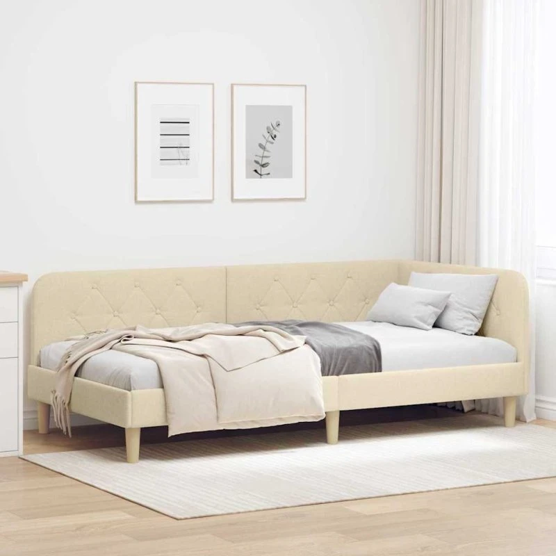 Hjørnesengramme creme 100x200 cm i stof