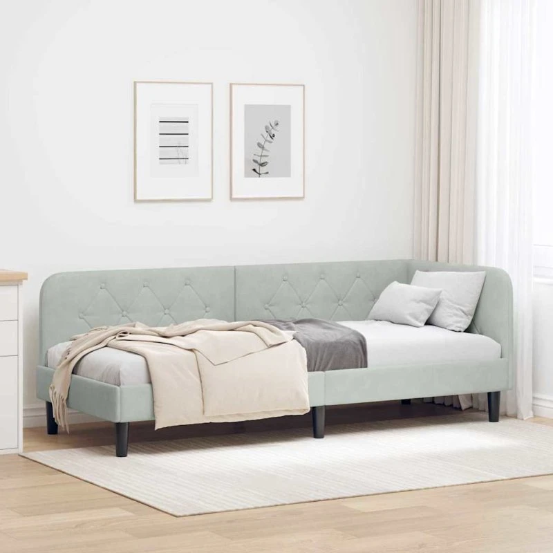 Hjørnesengramme Lysegrå Fløjl 80x200 cm