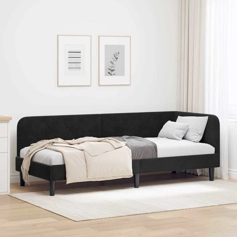 Hjørnesengramme 80x200 cm i sort fløjl