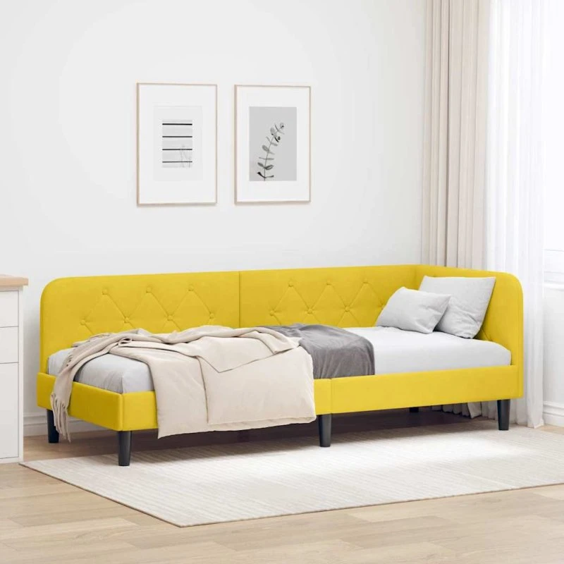 Hjørnesengramme Fløjl Gul 80x200 cm