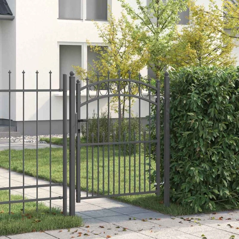 Hegnsportal med pigge 150x100 cm – Grå pulverlakeret stål