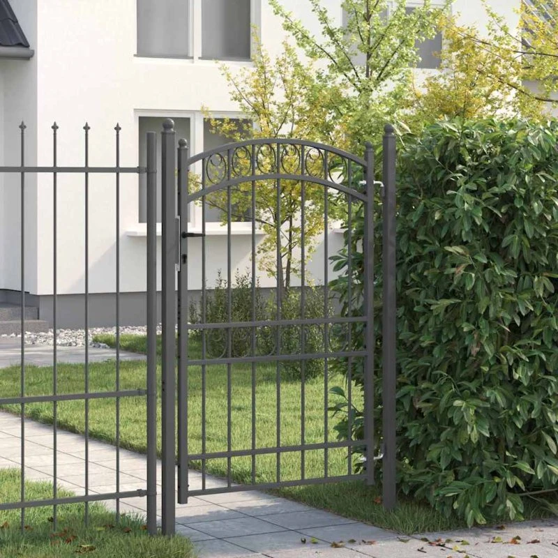 Hegnport med lås 200x100 cm — Pulverlakeret grå stål