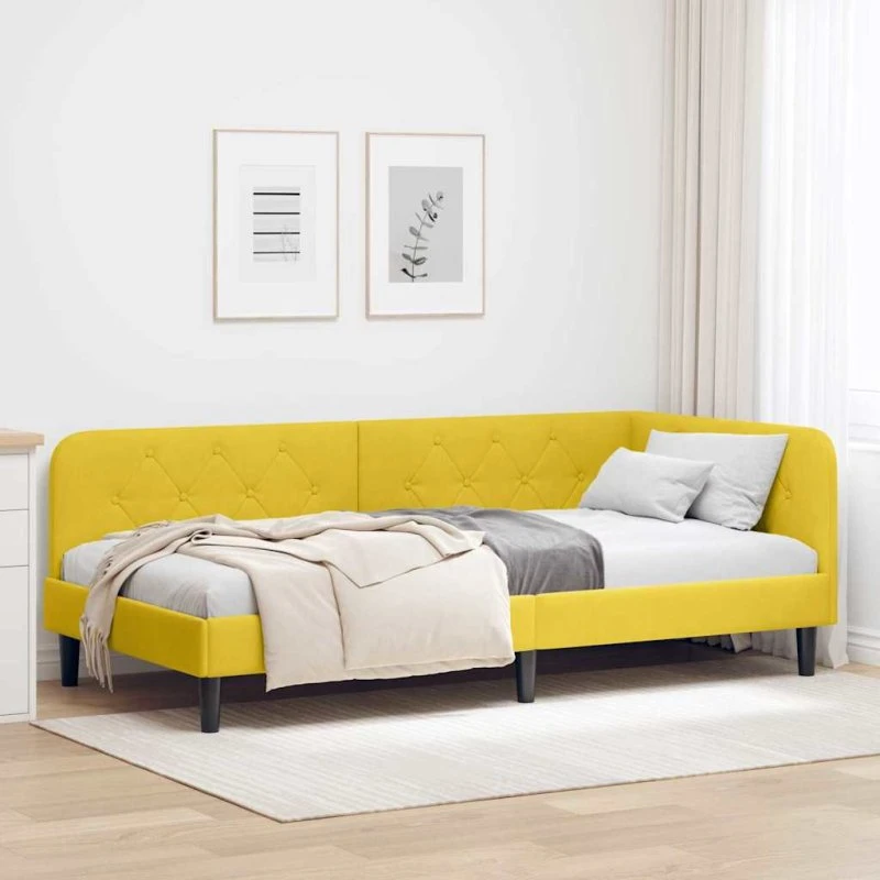 Hjørnesengramme L-formet i fløjl 90x200 cm - Gul