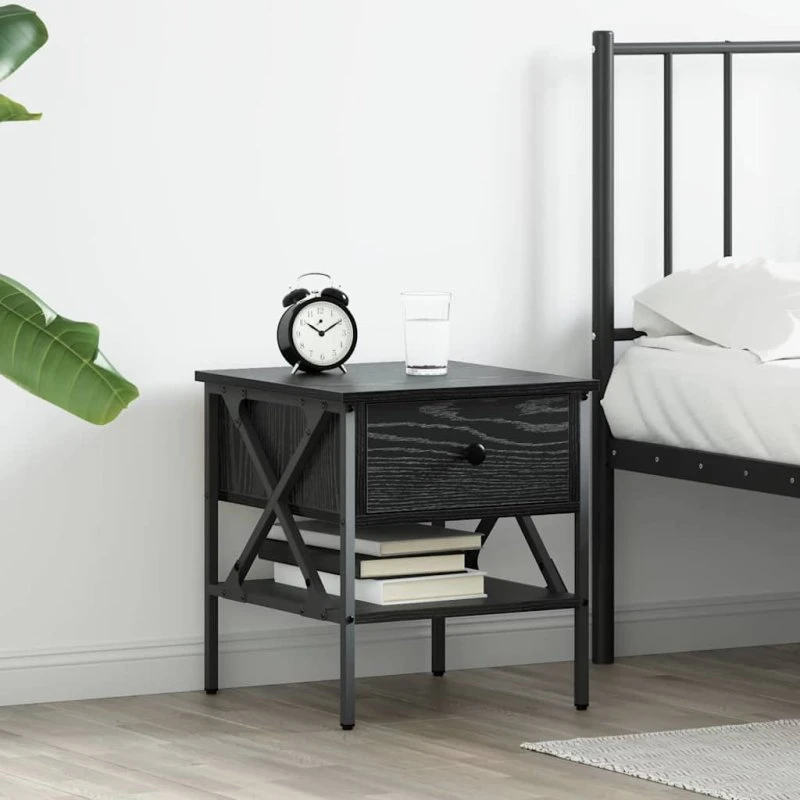 Sengebord Sort Eg 40x42x45 cm – Laminat & Metal
