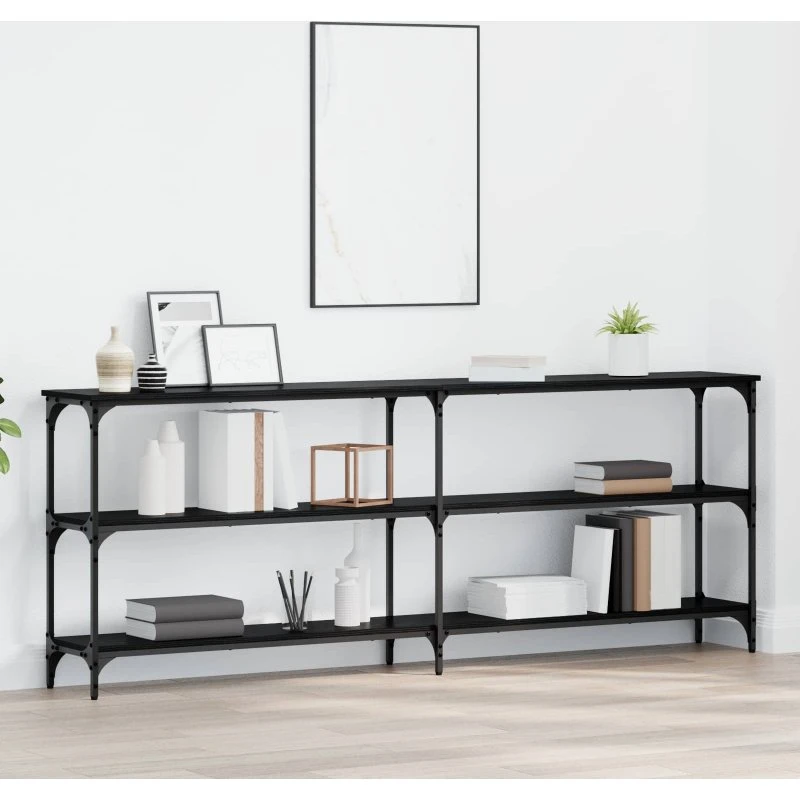 Konsolbord industrielt Sort eg 200x29x75 cm - træ/metal