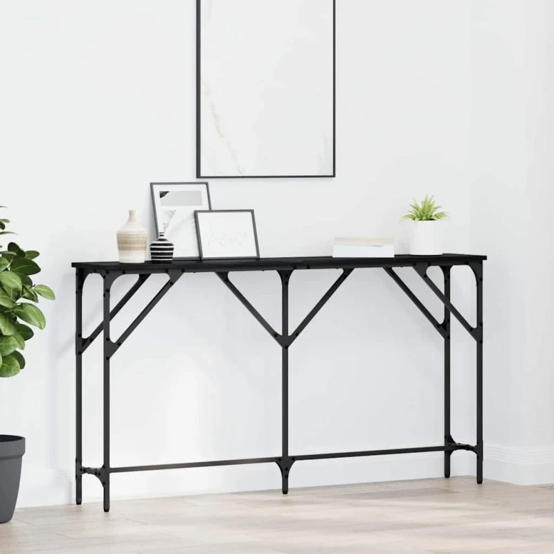 Konsolbord 140x23x75 cm – Sort eg laminat & metal