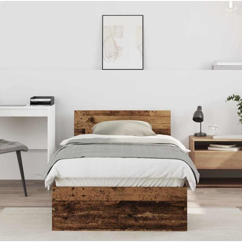 Sengestel 90x200 cm i gammelt træ-look – konstrueret træ