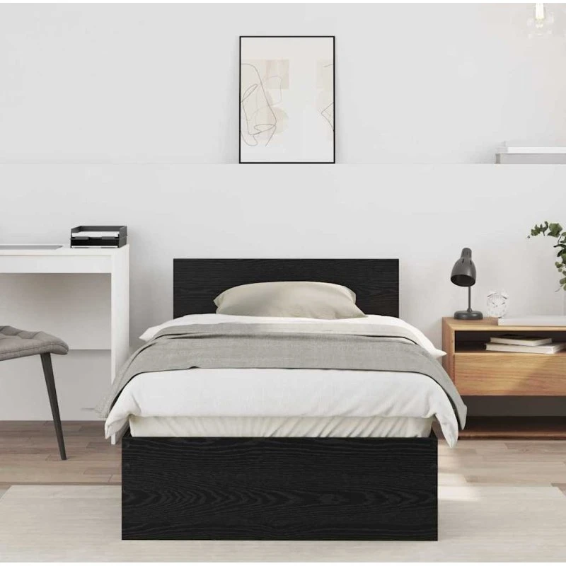 Sengestel med hovedgærde, sort eg 75 x 190 cm